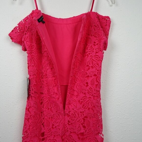 Pink Off the Shoulder Lace Cocktail Dress Women's Size XS Colorful Wedding Guest - Picture 7 of 12